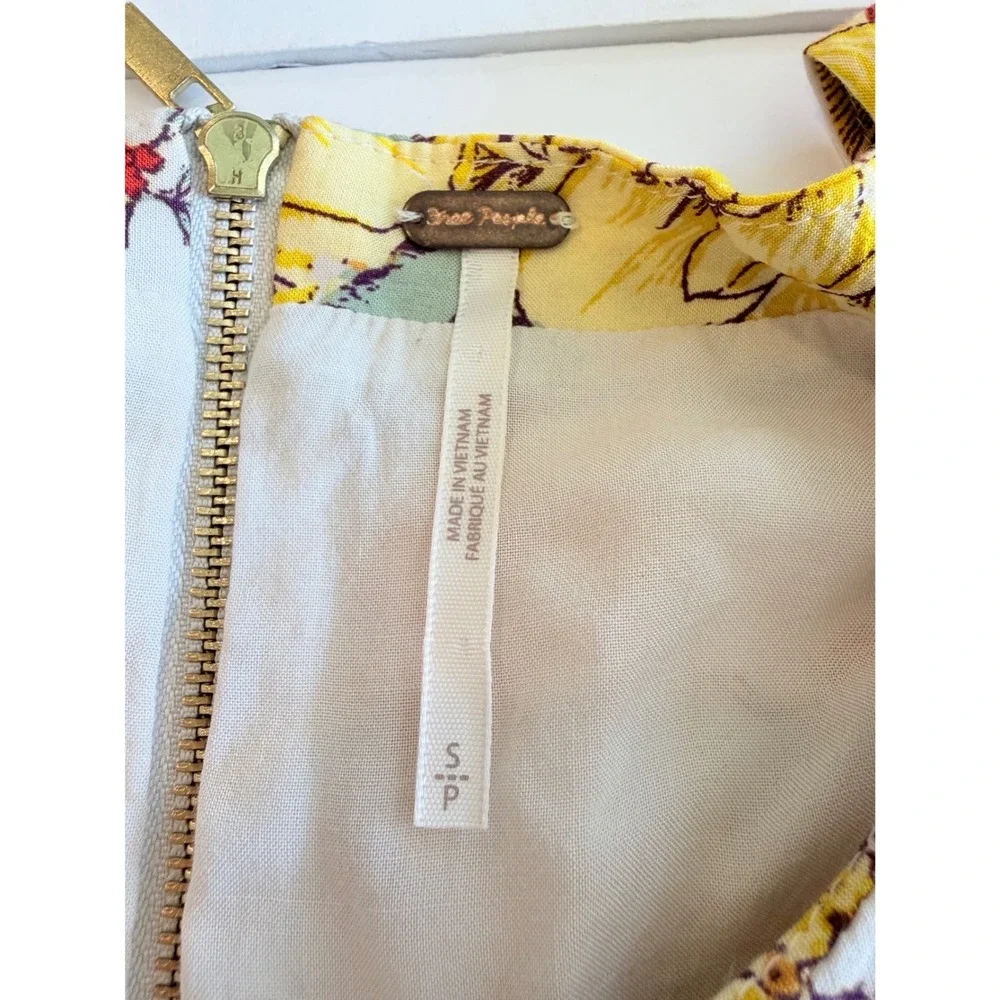 Free People Yellow Floral Ruffle Flutter Sleeve Mini Dress Small